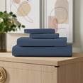 thumbnail image 1 of Color Sense Ensemble de Draps 4 Pcs en Percale 100 % Coton Frais et Net Grand Lit Bleu Marine, 1 of 5