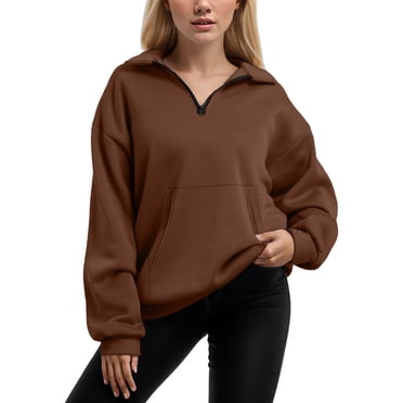 HNMKIU Womens Clothing Women's Half Zip Pocketed Long Sleeve Pullover Hoodie For Sports & Leisure
