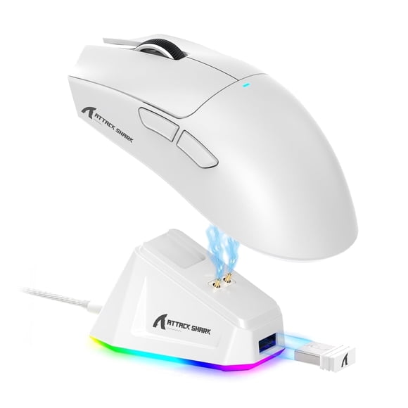 ATTACK SHARK X11 Lightweight Wireless Gaming Mouse with RGB Charging Dock, Tri-Mode 2.4G/USB-C Wired/Bluetooth, 22000 DPI, PAW3311 Sensor, 5 Programmable Buttons, for PC/Mac(White)