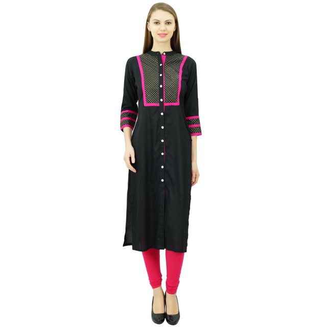 Phagun Kurta Tunique Droite en Rayonne pour Femmes, Kurti à devant Ouvert, Col Mandarin, Haut Indien