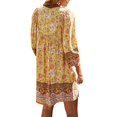 thumbnail image 4 of Womens Boho Floral Dresses V Neck Long Sleeve Ruffle Hem A-Line Mini Dress Beachwear, 4 of 6