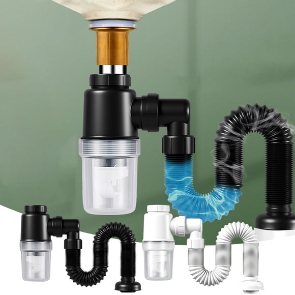 MTBLYS Tuyau de Drainage pour Évier de Salle de Bain, Tube d'Expansion en Abs, Rallonge Télescopique pour Lavabo de 11,4 à 32,3 Pouces, Noir Blanc, Trousse de Drainage pour Évier