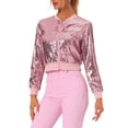 thumbnail image 4 of INSPIRE CHIC Blouson Bomber Court à Paillettes pour Femme, Manches Longues, Fermeture Éclair, Rose, TP, 4 of 5