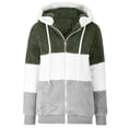 thumbnail image 4 of IROINID Manteau Court à Capuchon pour Femme en Peau Lainée, Couleur Contrastante, Manches Longues, Manteau Confortable et Chaud, Veste d'Hiver à Fermeture Éclair, Vert Armée, 4 of 6