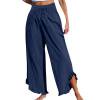 thumbnail image 1 of Plebaso Womens Wide Leg Pants Ruffle Hem Flowy Palazzo Pants Drawstring Casual Plain Vacation Beach Pants, 1 of 4