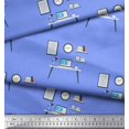 thumbnail image 2 of Soimoi Blue Georgette Viscose Fabric Monitor,Books & Study Table Education Theme Decor Fabric Printed Yard 42 Inch Wide, 2 of 3
