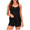thumbnail image 1 of High Cut Swimsuits for Women Solid-Colored Conservative Tankini with Bra Pads No Steel Open-Back Shoulder Straps with Drawstrings Swimsuit and Swimming Trunks Split Swim, 1 of 5