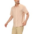 thumbnail image 4 of INSPIRE CHIC Men's Shirt Vertical Striped Button Down Point Collar Short Sleeve  Shirt L Beige, 4 of 6