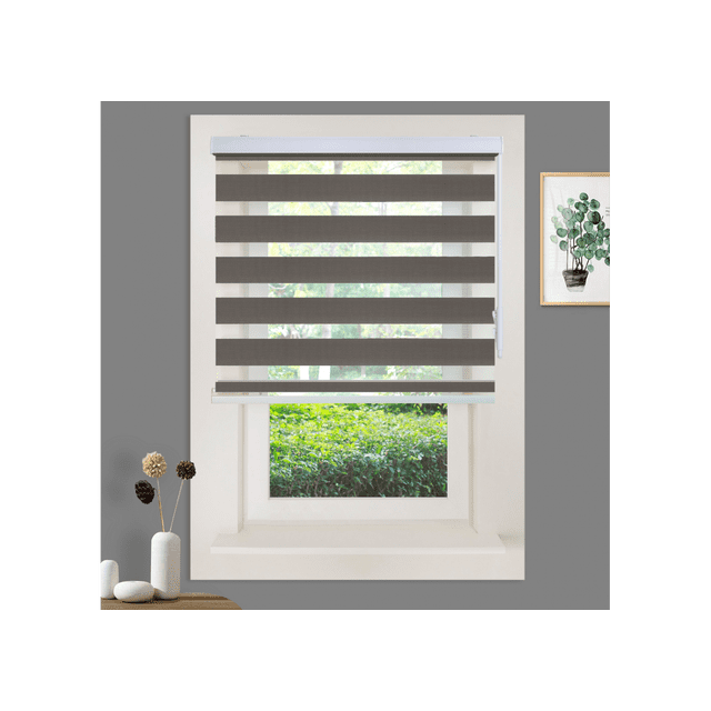 WYMO Zebra Blinds 73 x 64 INCH - Sheer Horizontal Blinds and Shades for Daytime and Nighttime - Light Filtering Roller Shades for Windows - Dark Grey - Manual Control Stick