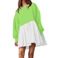 thumbnail image 1 of Womens Oversized Sweatshirt Dress Long Flowy Patchwork Pullover Tops Cute Drop Shoulder Sweatshirts Fall Long Sleeve Mini Dress Teen Girls Crewneck Solid Tunic Pleated Loose Clothing Beig, 1 of 5