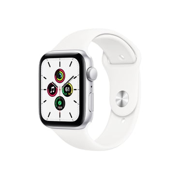 Apple Watch SE (GPS, 44 mm) - Boîtier en Aluminium Argent avec Bracelet Sport Blanc