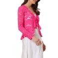 thumbnail image 4 of INSPIRE CHIC Women's Floral Lace Cardigans Tie Front Ruffled Hem Sheer Crop Bolero Shrug XS Hot Pink, 4 of 6