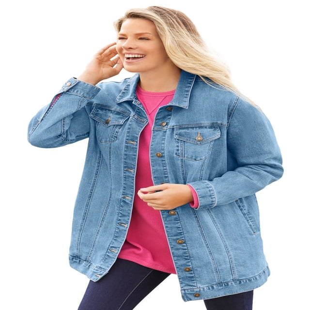 Woman Within Plus Size Long Stretch Denim Jacket Oversized Jean Jacket - 22 W Indigo