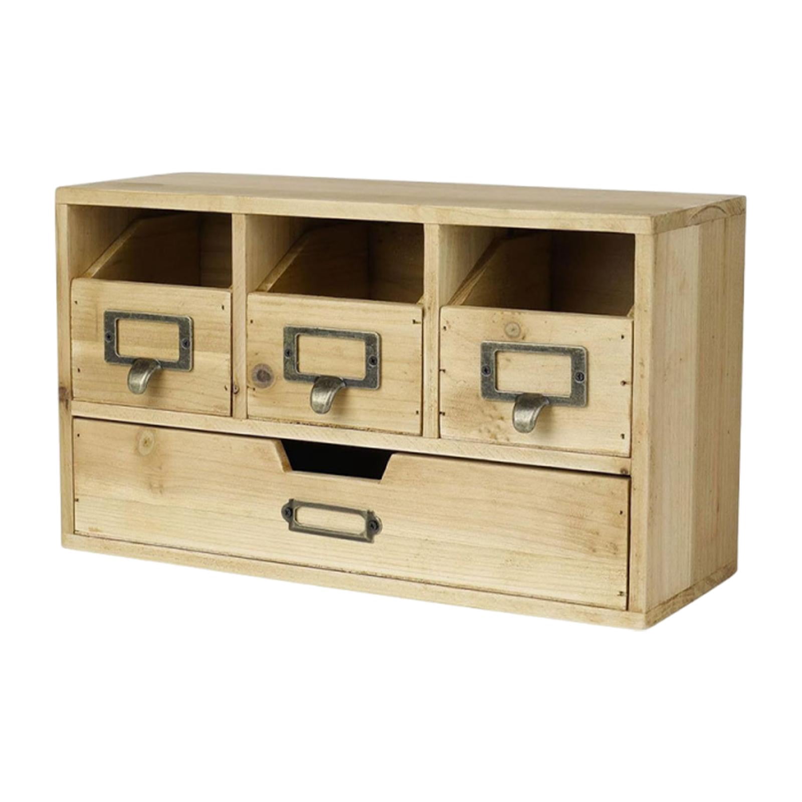 Drezz Desktop Cabinet Desk Organizer Rustic Tabletop Farmhouse Office Supplies Storage Drawers Wood for Jewelry Study Table Dresser