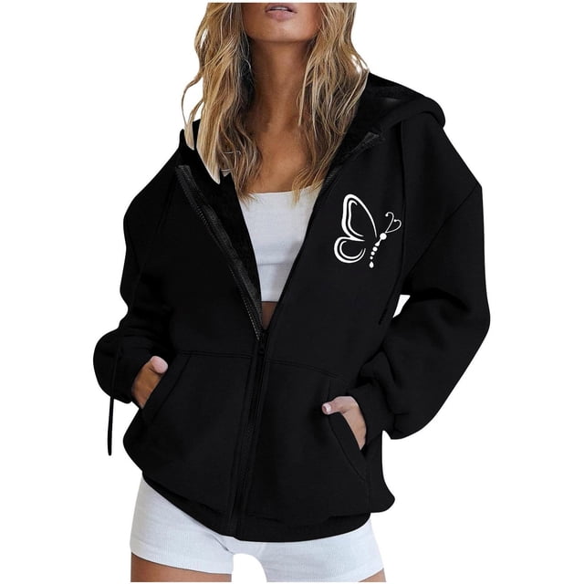 Chandails à Capuche Zippés pour Femmes Rabais de 50 % en Liquidation Mode Fermeture Éclair Col en V Hauts à Enfiler Manches Longues Blouse à Capuche Imprimée Chandail