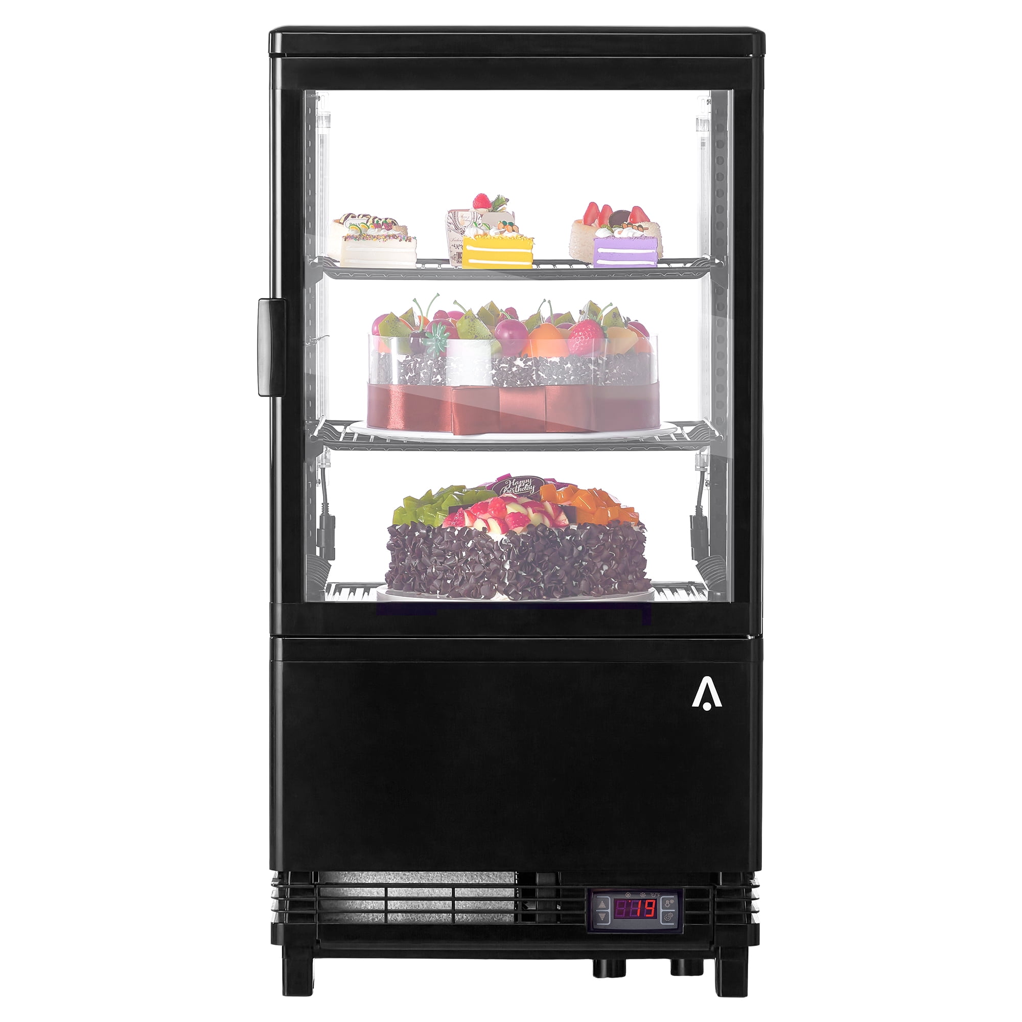YUSAZENS ABS & Double Tempered Glass Countertop 1-Door Refrigerated Display Case, 58L Mini Fridge for Cake Dessert Drink Black