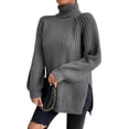 thumbnail image 1 of EYIIYE Chandail d'Automne et d'Hiver pour Femme à Manches Longues, Col Roulé, Tricot, Chandail, Couleur Unie, Ourlet Fendu, Long Tricot, Chandail, Ample, Décontracté, Confortable, Hauts, 1 of 8