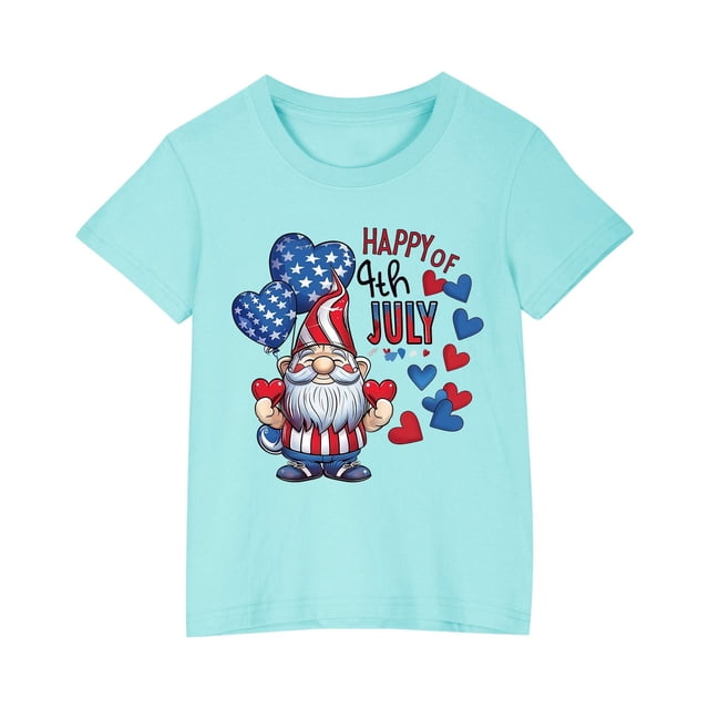 Birdeem Chemises pour Filles Tout-Petits Enfants Garçons Filles T-Shirt en Coton Mode Mignon Col Rond Imprimé Jour de l'Indépendance Tee Manches Courtes