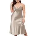 thumbnail image 1 of Timegard Nuisettes Sans Manches pour Femmes Col en V Profond Bretelles Ajustables Chemise de Nuit Fente Latérale Longue Robe, 1 of 7