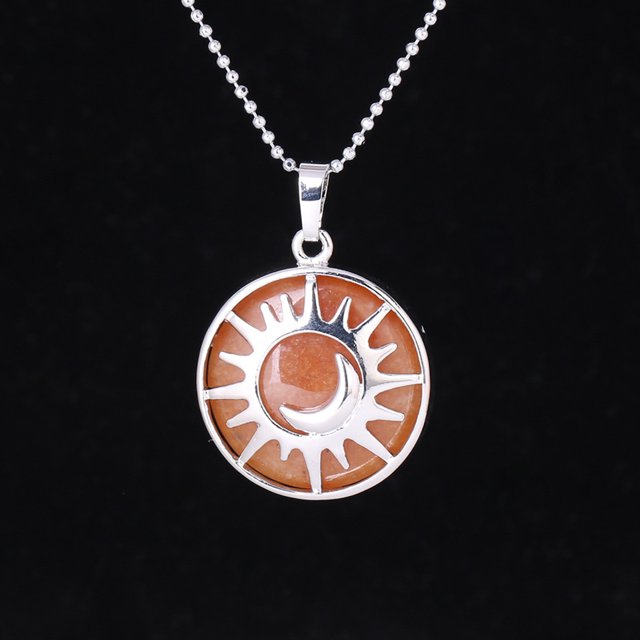 Pendentif Plat Perle Pierre Naturelle Quartz Argent Couleur Collier Femmes Hommes