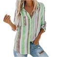 thumbnail image 1 of Cameland Blouses Mode pour Femmes Col en V Rayé Manches Retroussables avec Poche Chemise Ample, 1 of 6