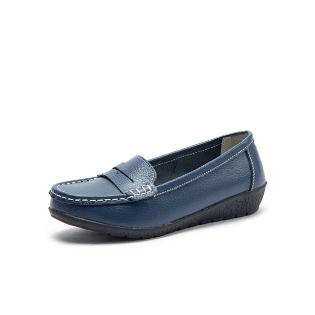 Innerwin Mocassins pour Femmes à Enfiler Ballerines Basses Légères Chaussures Bateau Bout Rond Marche Bleu Foncé 8.5