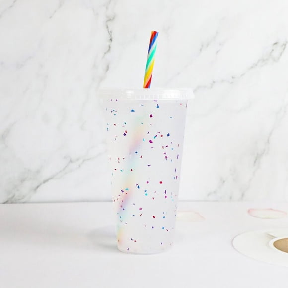 Color Changing Tumbler with Lids and Straw Reusable for Cold/Hot Drink Confetti Pattern Cup for Adults & Kids