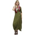 thumbnail image 4 of Bimba Robe Maxi à Drapé pour Femme Vert Olive avec Foulard à Pompons Imprimé-6, 4 of 6