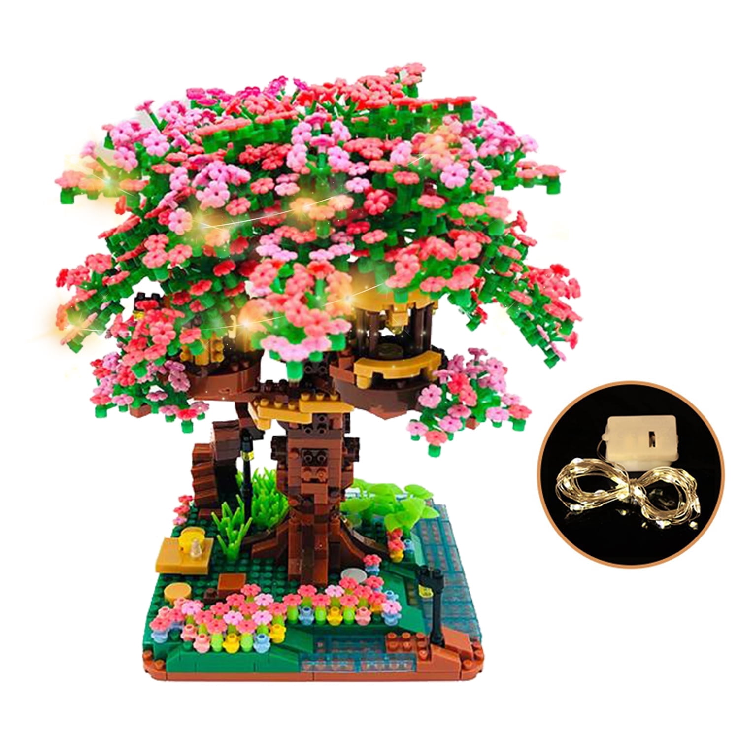 Sakura Tree Building Blocks with LED Light(2008pieces)Bonsai Tree Building Kit for Adults Tree House Building Set Toys Christmas Birthday for Girls