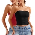 thumbnail image 1 of ZACPNCV 2PC Women's Shapewear Tube Tops Strapless Ruched Built-in Shelf Bra Casual Red 2XL, 1 of 8