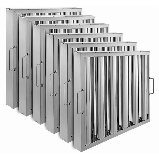Efficient Grease Removal Commercial Range Hood Filter - 430 Stainless Steel, 6-Groove Baffle, 6 Pack, for Kitchen Exhaust and Microwave Replacement