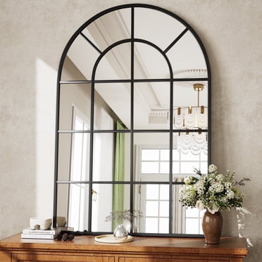 BEAUTYPEAK Miroir Mural Décoratif 91 x 61 cm (36 x 24 Po) à Carreaux Arqués, Noir