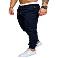 thumbnail image 3 of Men Solid Color Cargo Trousers  Loose Fit Drawstring Waist Long Pants, 3 of 4