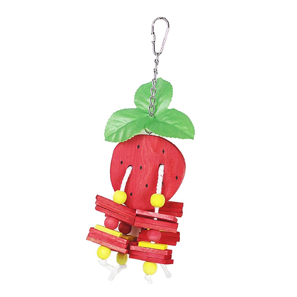 TISHITA Wood Hanging Bird Chewing Toy, Large Medium Parrot Cage Swing and Standing Toy Strawberry