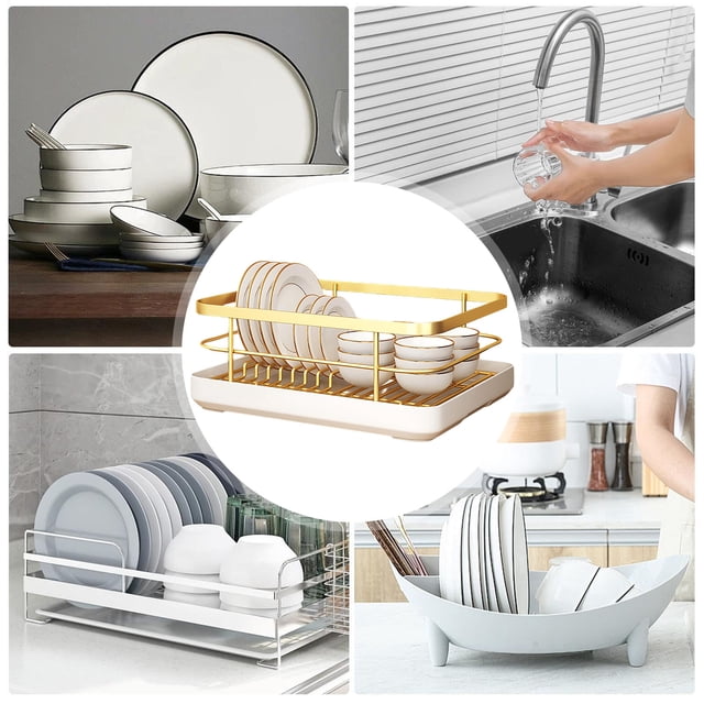 Metal Dish Drying Rack with Integrated Cutlery Holder and Efficient Tray for Organized Kitchen Countertop