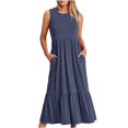 thumbnail image 1 of AherBiu Robes d'Été pour Femmes Décontractées Amples Sans Manches Robe Midi avec Poches Confortables à Volants Robes Soleil, 1 of 6
