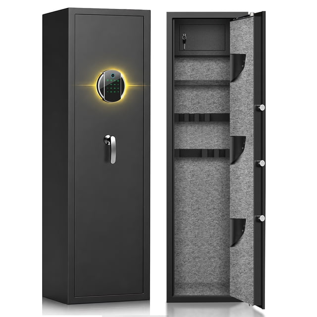 Silkight 5-10 Gun Safe, Biometric Long Gun Safes with Fingerprint & Inner Cabinet, Quick Access Gun Cabinet with Backlit Keypad & LED Light, Adjustable Racks, Removable Shelf for Rifle and Pistols
