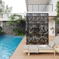 thumbnail image 1 of Edtara Outdoor Privacy Screen, Laser Cut Metal Divider Panel with Tropical Leaf Design, Freestanding and Weatherproof for Patio, Deck, Backyard, or Balcony, 1 of 8