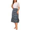 thumbnail image 2 of Unique Bargains Women's Floral Print Elastic Waist Ruffle Hem Midi Skirt, 2 of 8