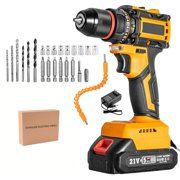 21V Brushless Cordless Drill Driver Kit with 3/8" Keyless Chuck, 40Nm Torque, 21+1 Clutch Settings, Dual-Speed (0-450/0-1400 RPM), LED Light, 1500mAh Lithium Battery & Charger, Ideal for Home DIY,