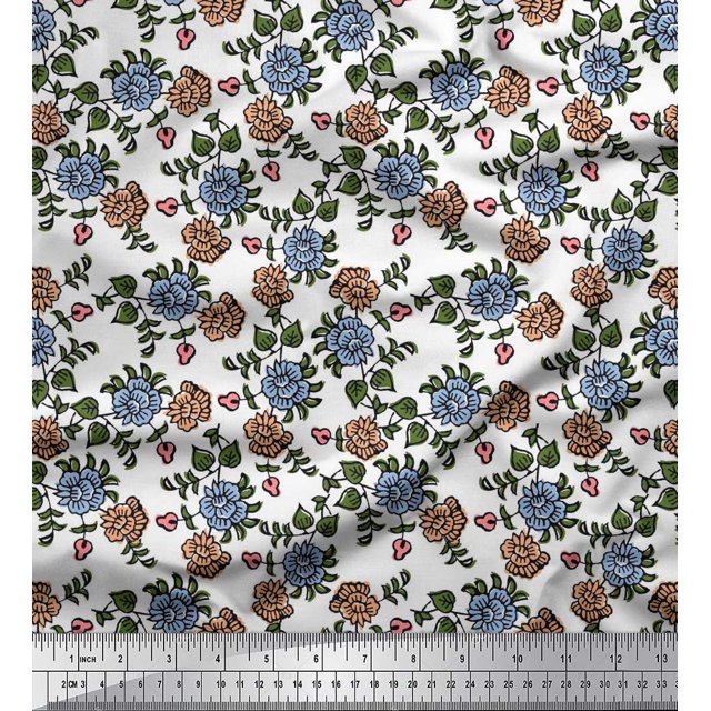 Soimoi Rayon Fabric Leaves & Floral Block Fabric Prints by Yard 42 Inch Wide