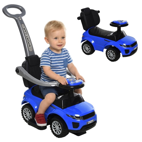 Aosom Voiture Pousse-Pousse 3 en 1 pour Enfant avec Klaxon, Musique, Lumière, pour 18-36 m Bleu