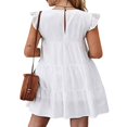 thumbnail image 4 of Femmes Casual Manches Volants Robes Été Couleur Unie Robe de Plage Mignonne Swing en Vrac Mini Robe Plissée, 4 of 5