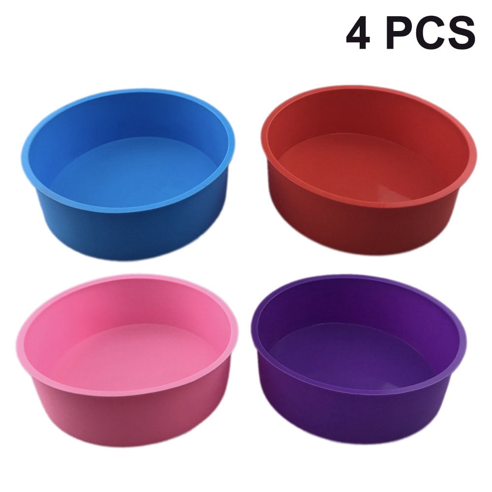 Moule à Gâteau en Silicone Moule à Gâteau Rond 4 Pcs Moules à Gâteau Ronds en Silicone Moule à Gâteau en Silicone Moule à Gâteau 6 Pouces, 4 Pouces, Moule Antiadhésif,