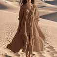 thumbnail image 1 of Pisexur Robes d'Été pour Femmes en Doux Lin-Coton Robes d'Été pour Femmes Décontractées à Col en V Manches 3/4 Robe Maxi Ample Confortable Fluide Robes pour Femmes Couleur Unie à Volants Boho Longues Robes P-2TG Brun, 1 of 5