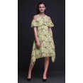 thumbnail image 3 of Bimba Beige Bird Print Flutter Sleeve Womens Party Tunic Cold Shoulder Midi Dress - X-Small, 3 of 6
