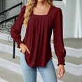 thumbnail image 2 of IROINNID Polyester Réduit T-Shirt à Manches Longues pour Femmes Quotidien Col Carré Profond Bouton Solide Blouse Chemise Haut, Bourgogne, 2 of 4