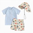 thumbnail image 1 of Curenmufel Toddler Boy Rashguard Swimsuit Boys Rash Guard Swimsuits Set for Boys 2 Piece Short Sleeve Swim Shirts Quick Dry Bathing Suits with Trunks 2T 3T (Blue,2-3 Years), 1 of 7