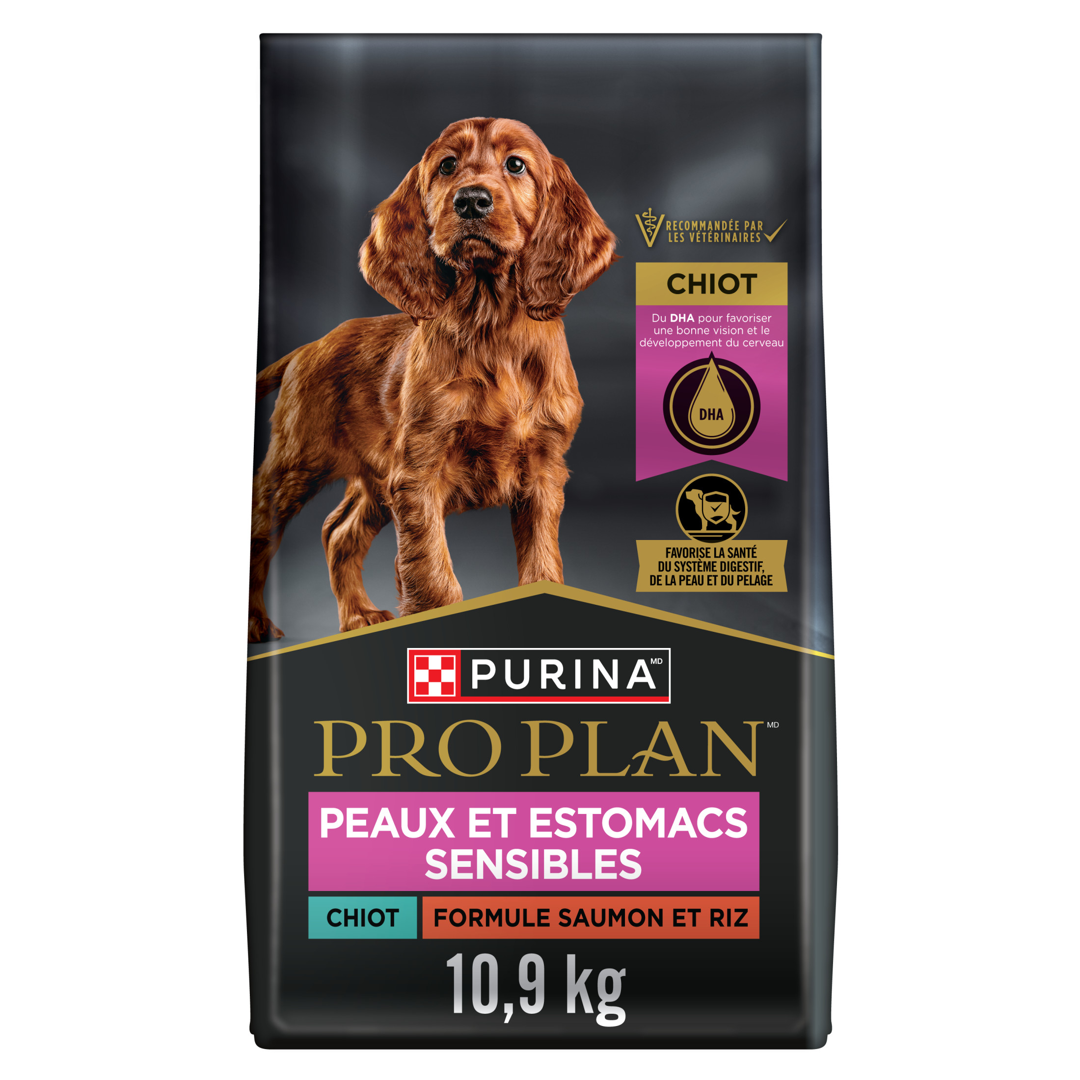 Purina Pro Plan Développement Peaux et estomacs sensibles Saumon et riz, Nourriture Sèche pour Chiots, 10.9 kg