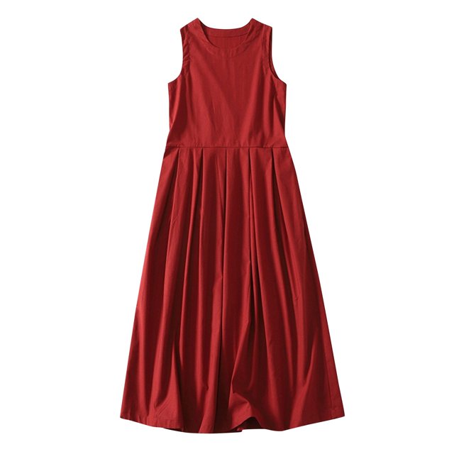 Ovzne Robes d'Été pour Femmes Robe pour Femme Robe Unie en Coton et Lin Texture Sans Manches Mi-Longue Robe Grande Taille Liquidation